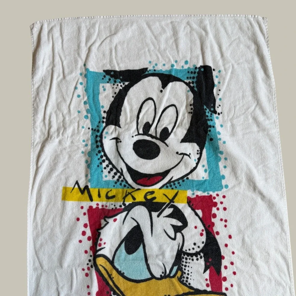Vintage Disney Mickey Donald Goofy Beach Towel Franco 90s Cotton Brazil Made